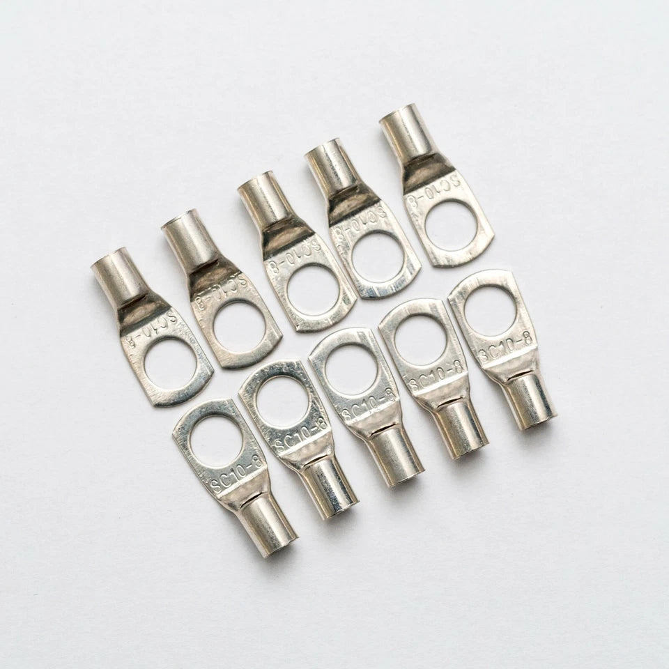 10 Copper Ring Terminals - Pure Copper Tinned, 8mm Stud, Choice of 10mm 35mm 70mm