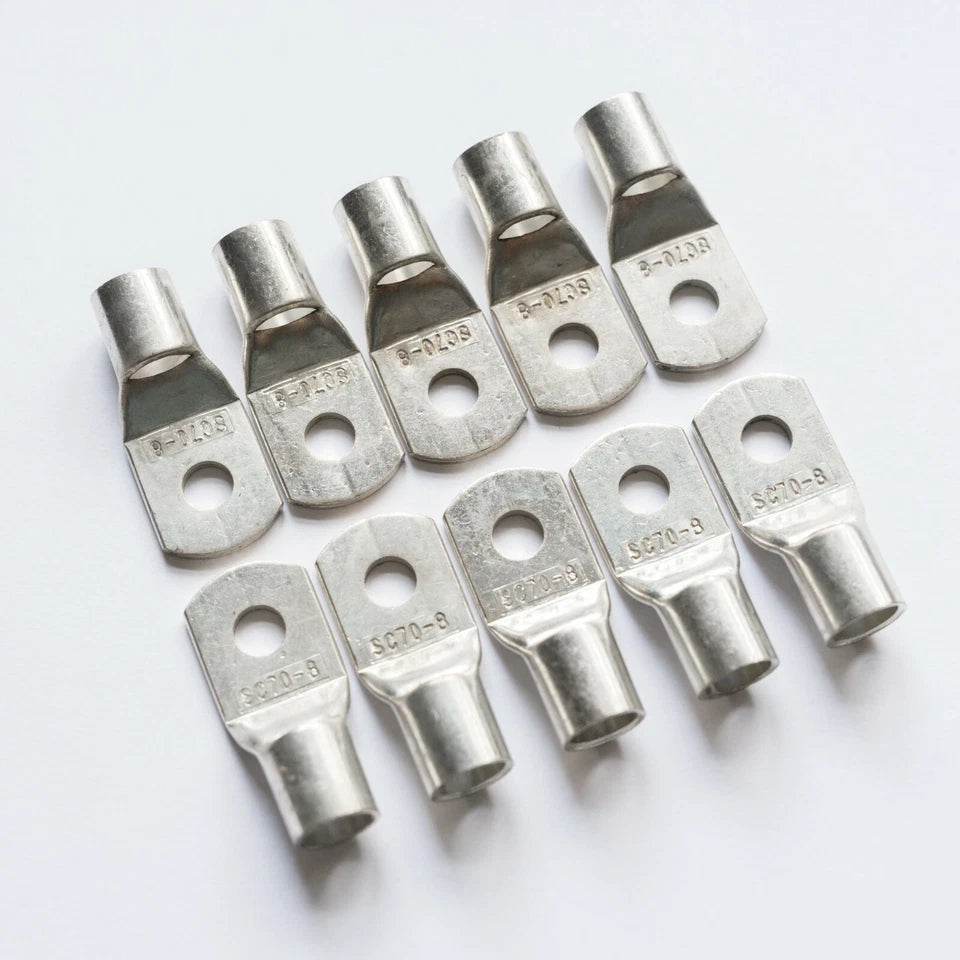 10 Copper Ring Terminals - Pure Copper Tinned, 8mm Stud, Choice of 10mm 35mm 70mm