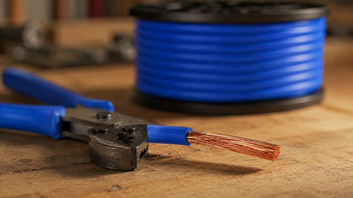 5 METRES OFC 8 GAUGE BLUE POWER CABLE OXYGEN FREE COPPER 8 AWG INC FERRULES