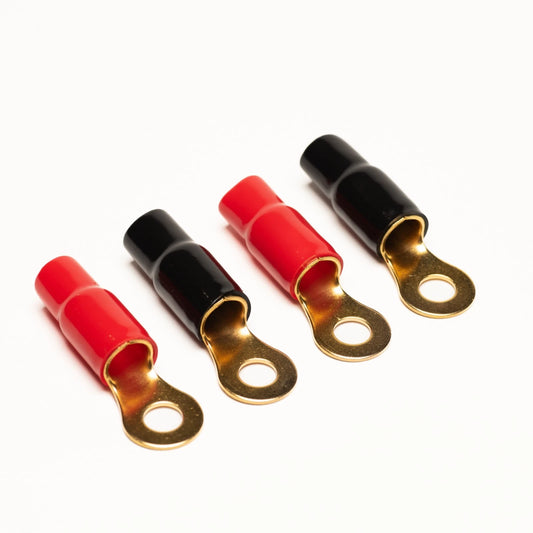 0 AWG Ring Terminals - 4 Terminals, 2 Pair Red and Black Jacket, 10mm Stud