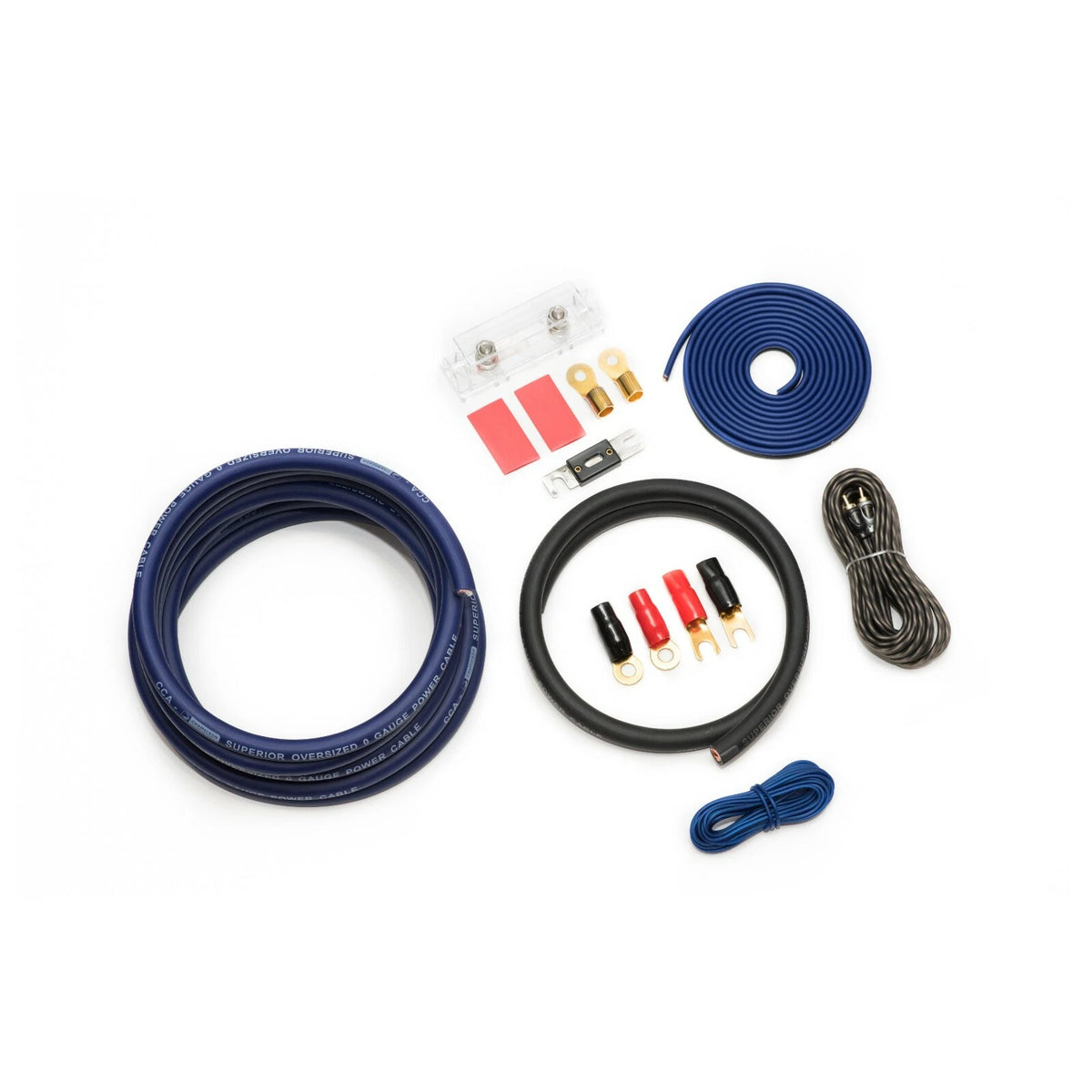 0 AWG CCA Amplifier Wiring Kit 2 Channel 200A 2000W RMS Blue 1/0 Gauge Cables