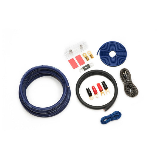 0 AWG CCA Amplifier Wiring Kit 2 Channel 200A 2000W RMS Blue 1/0 Gauge Cables