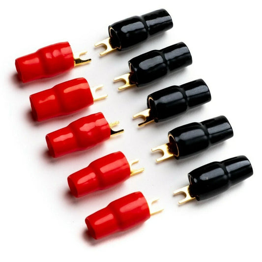 0 Gauge 70mm2 5mm Stud Fork Terminals - 5 Pair Red Black 0 AWG, 10 Terminals
