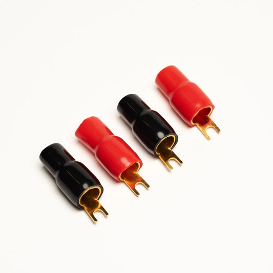 0 Gauge 70mm2 5mm Stud Fork Terminals - 2 Pair Red Black 0 AWG, 4 Terminals