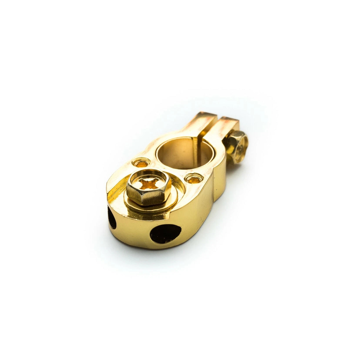 Gold Plated Battery Terminal With M8 Bolt and 2x8 AWG Inputs - Heavy Duty Machined