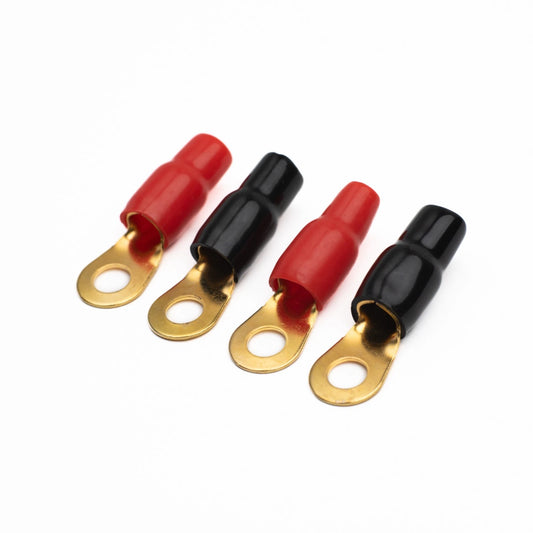8 Gauge Ring Terminals - 2 Pair, 4 Terminals, Red and Black