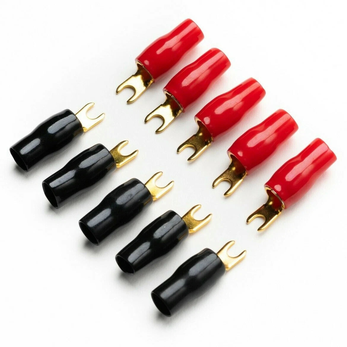 4 Gauge Fork Terminals - 5 Pair Red Black, 10 Terminals