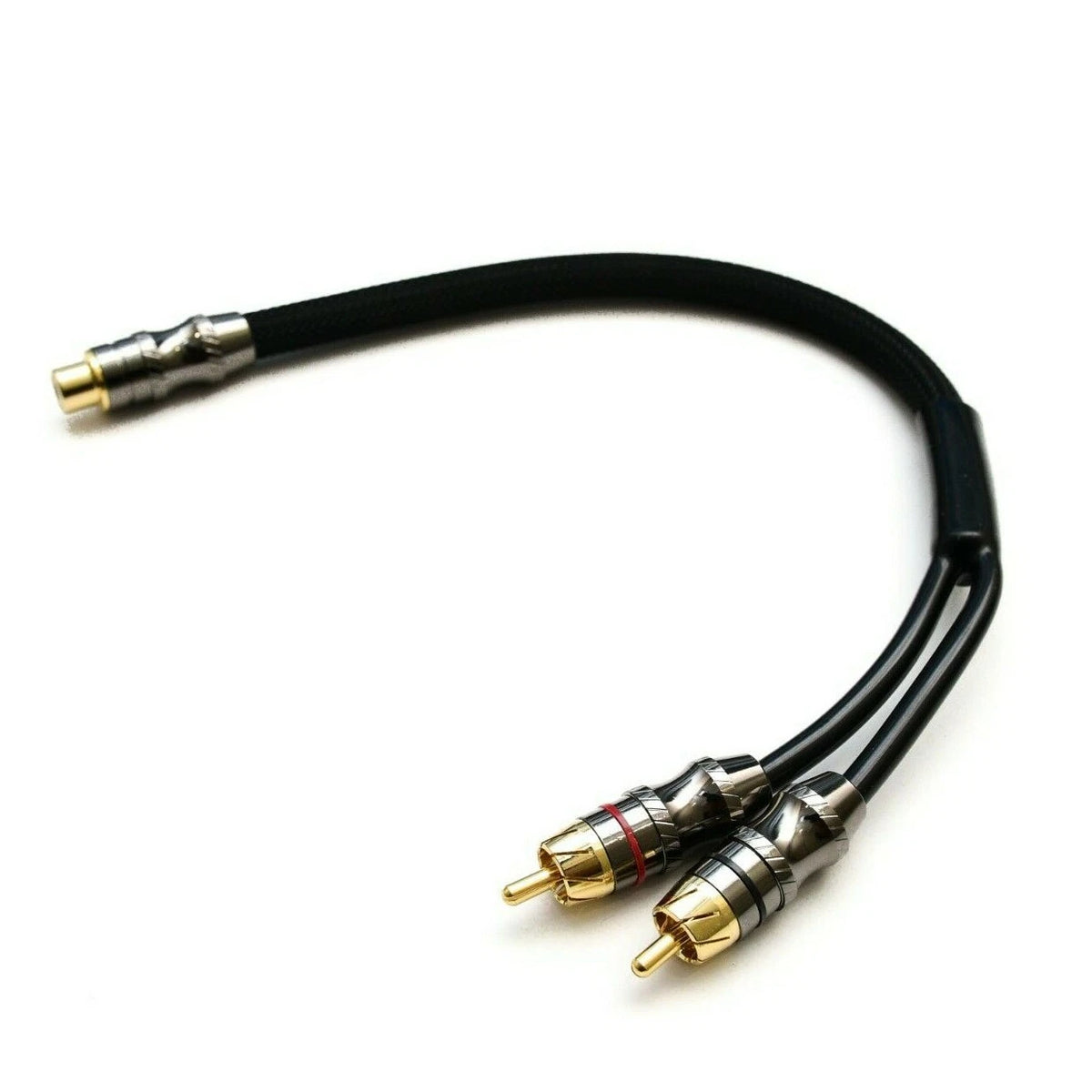 Premium 2M-1F Channel RCA Cable - Machined Gold Plated Heads, Quality Phono Wire