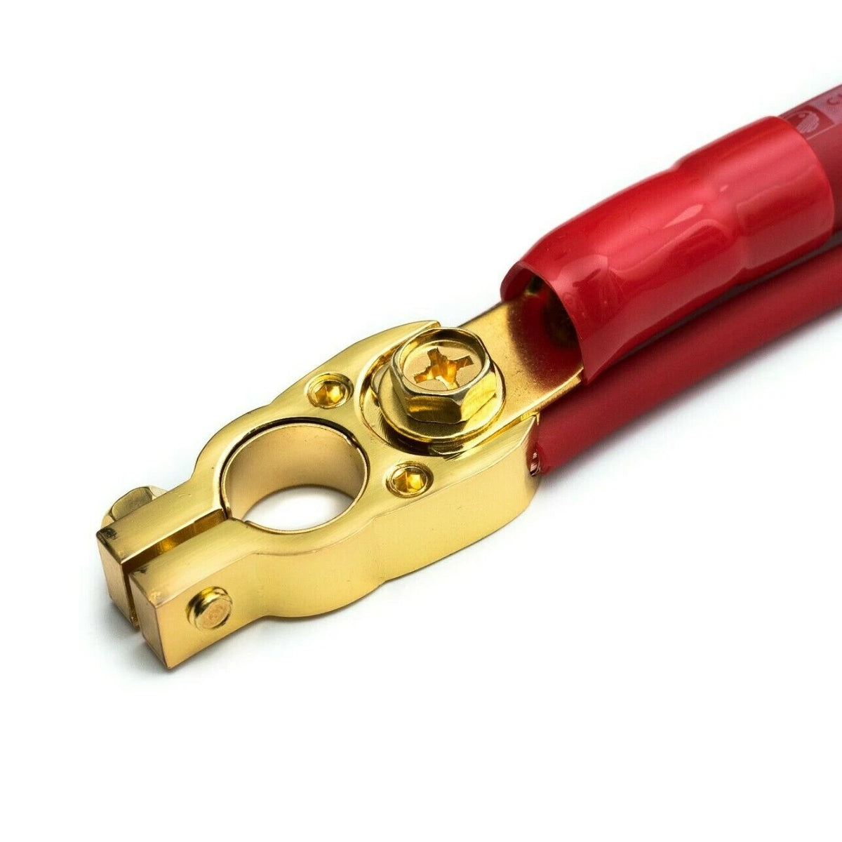 Gold Plated Battery Terminal With M8 Bolt and 2x8 AWG Inputs - Heavy Duty Machined