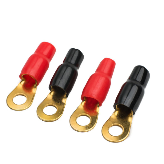 2 Pair 4 Gauge Ring Terminals - 4 AWG, 4 Terminals, 5/16 inch - 8mm Stud