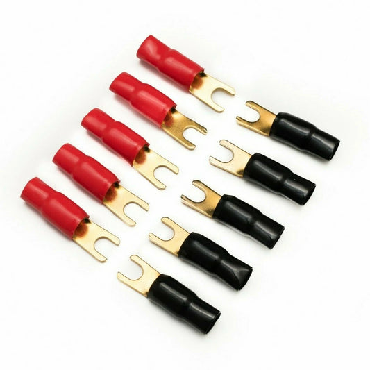 0 Gauge 70mm2 Fork Terminals - 5 Pair Red Black 0 AWG, 10 Terminals, 10mm Stud