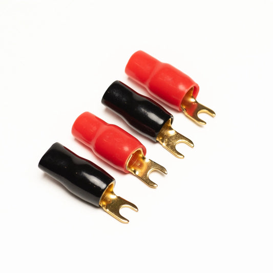 4 Gauge Fork Terminals - 2 Pair Red Black, 4 Terminals
