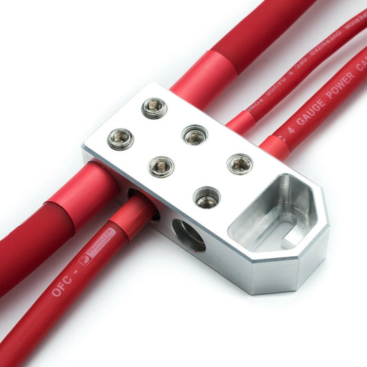 Machined Battery Terminal With 6x 0 AWG Inputs - Heavy Duty Includes Ferrules