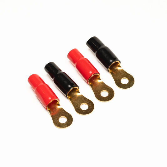 0 Gauge Ring Terminals - 2 Pair, 8mm Stud, 4 Terminals With Insulation Jackets