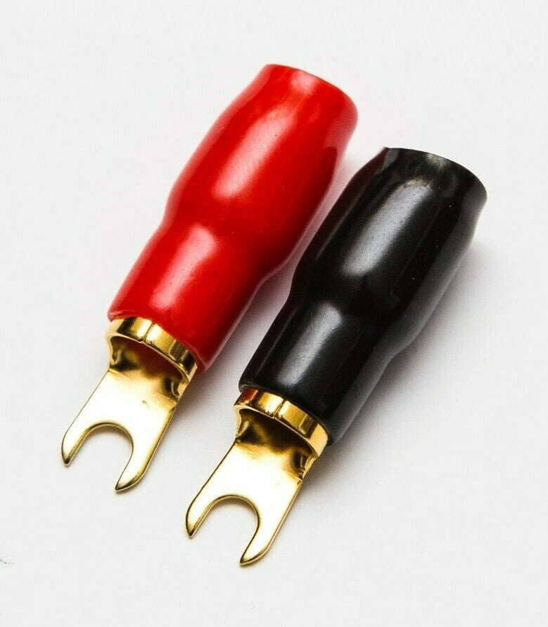4 Gauge Fork Terminals - 2 Pair Red Black, 4 Terminals