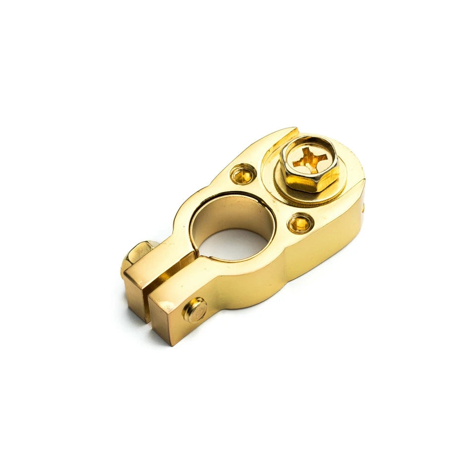 Gold Plated Battery Terminal With M8 Bolt and 2x8 AWG Inputs - Heavy Duty Machined