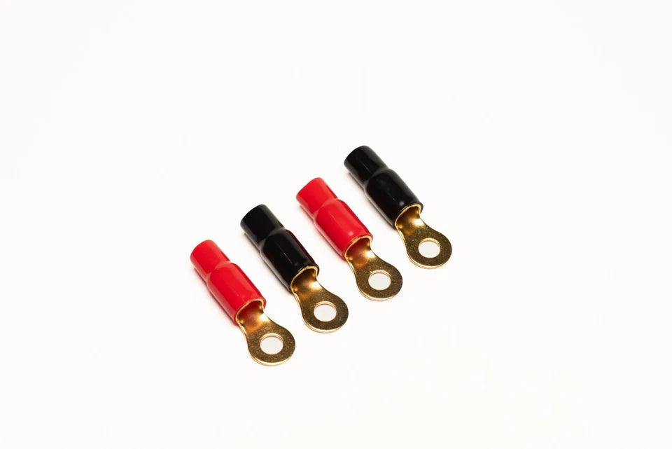 0 AWG Ring Terminals - 4 Terminals, 2 Pair Red and Black Jacket, 10mm Stud