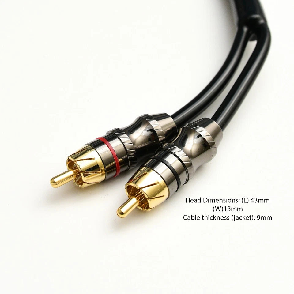 Premium 2M-1F Channel RCA Cable - Machined Gold Plated Heads, Quality Phono Wire