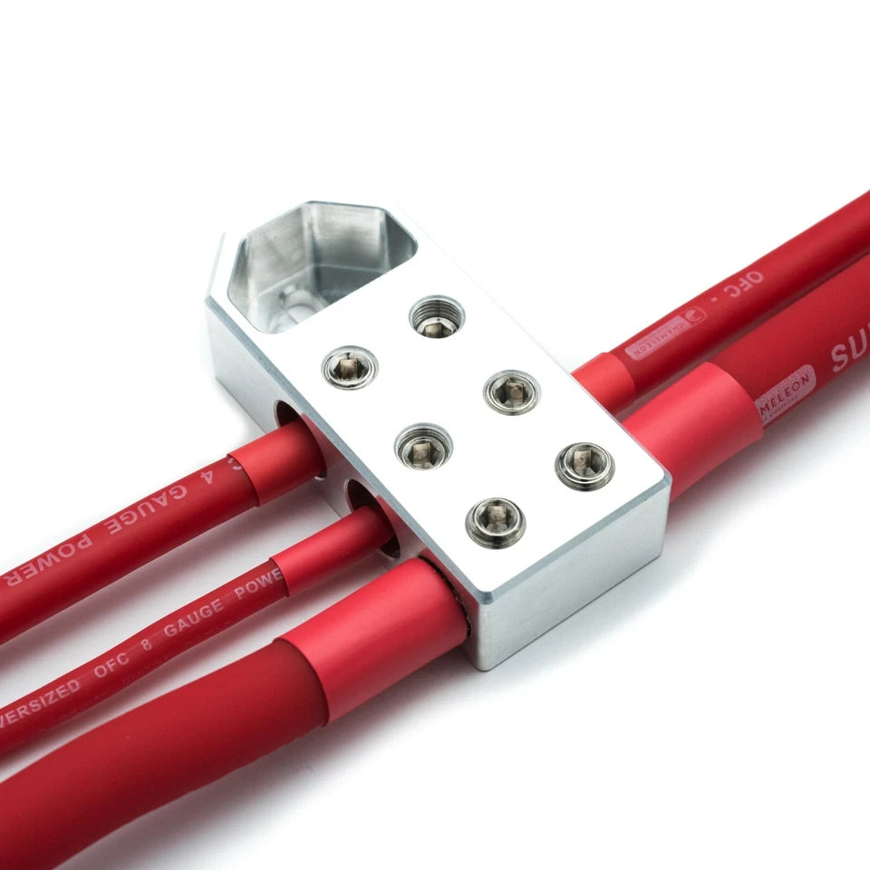 Machined Battery Terminal With 6x 0 AWG Inputs - Heavy Duty Includes Ferrules