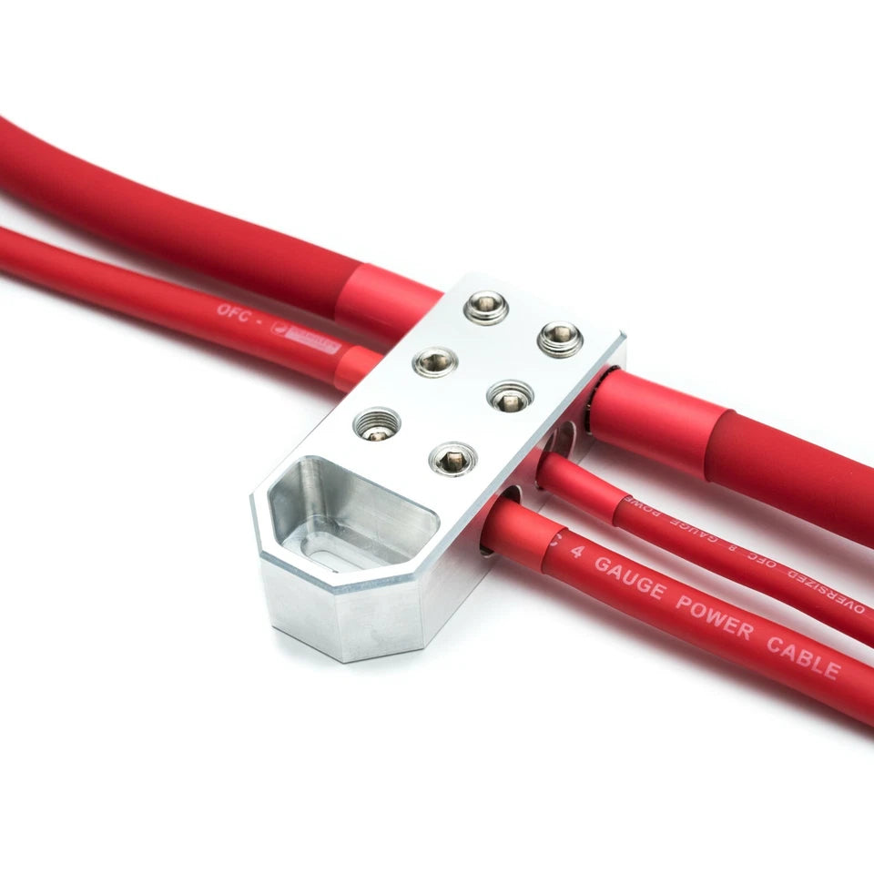 Machined Battery Terminal With 6x 0 AWG Inputs - Heavy Duty Includes Ferrules