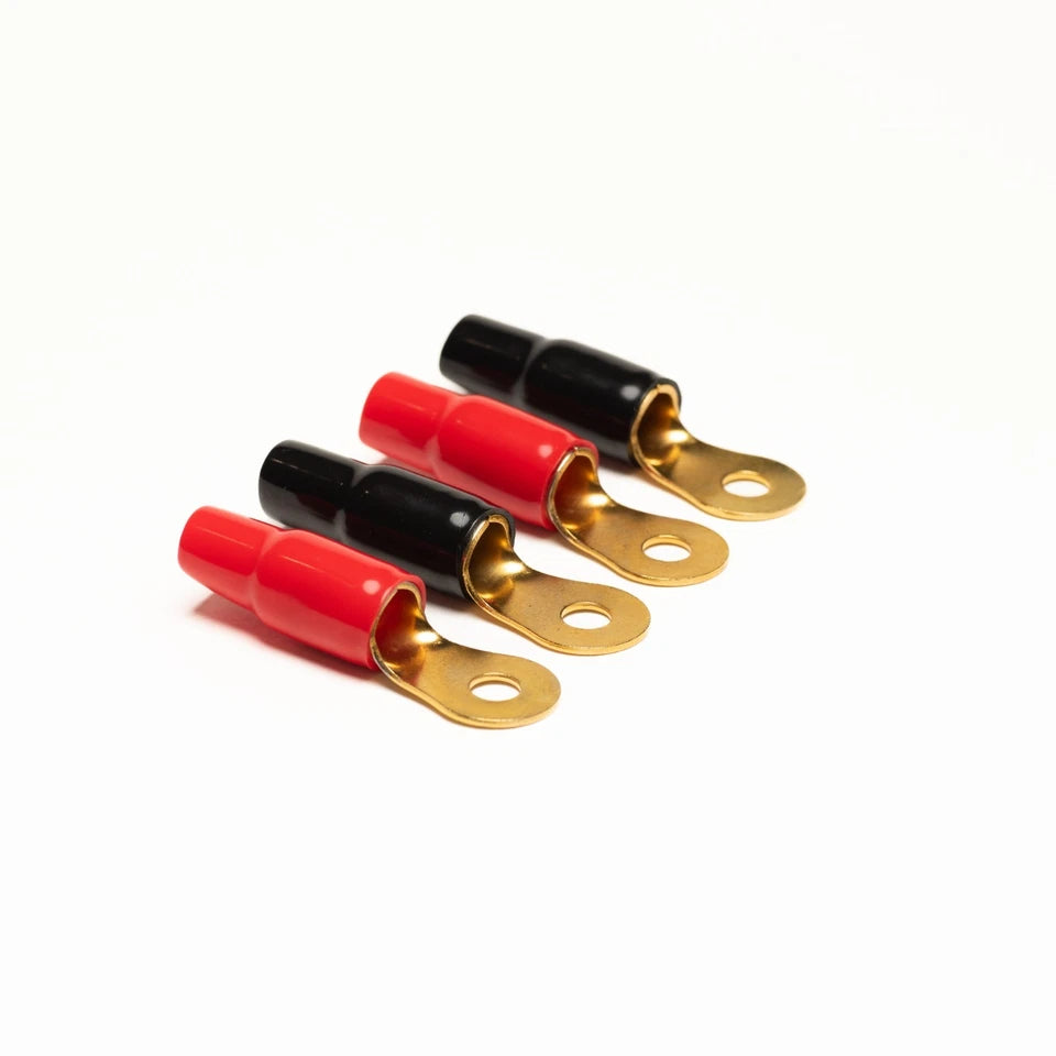 0 Gauge Ring Terminals - 2 Pair, 8mm Stud, 4 Terminals With Insulation Jackets