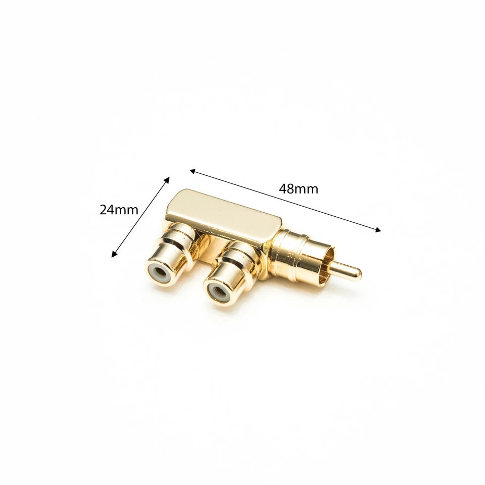 RCA Y Splitter Angled 2 Female - 1 Male Gold Plated High Quality