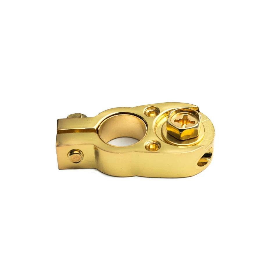 Gold Plated Battery Terminal With M8 Bolt and 2x8 AWG Inputs - Heavy Duty Machined