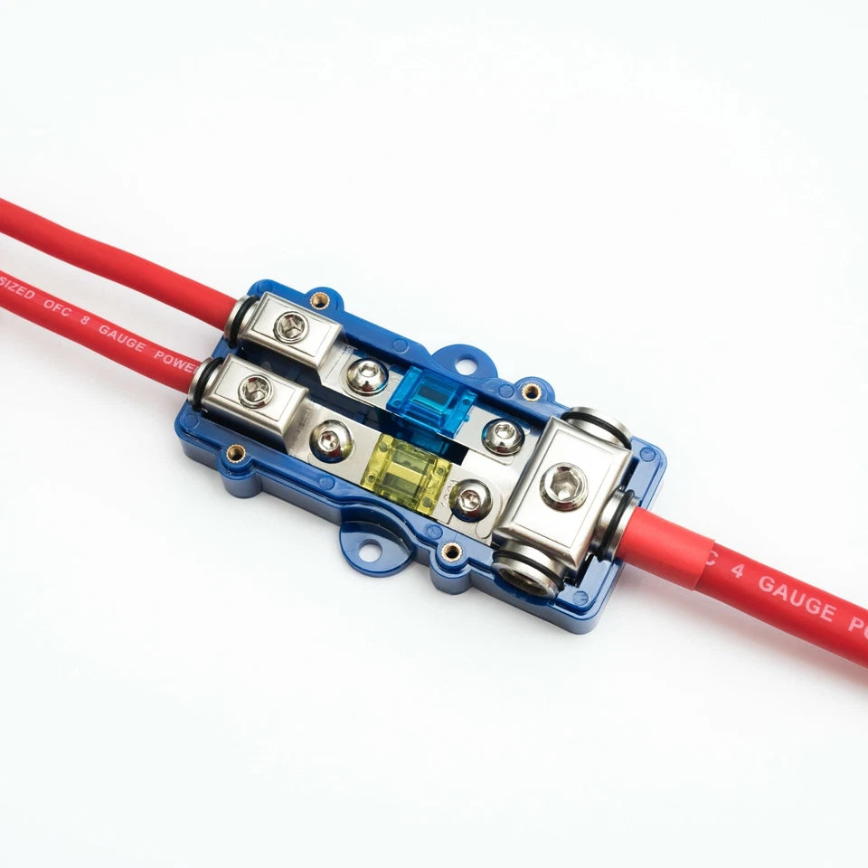 Dual Amplifier Distribution Block for 3x4 AWG - 2x8 AWG - Includes 2 Fuses