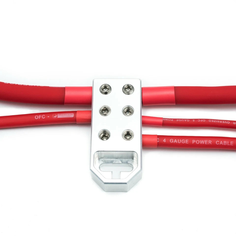 Machined Battery Terminal With 6x 0 AWG Inputs - Heavy Duty Includes Ferrules