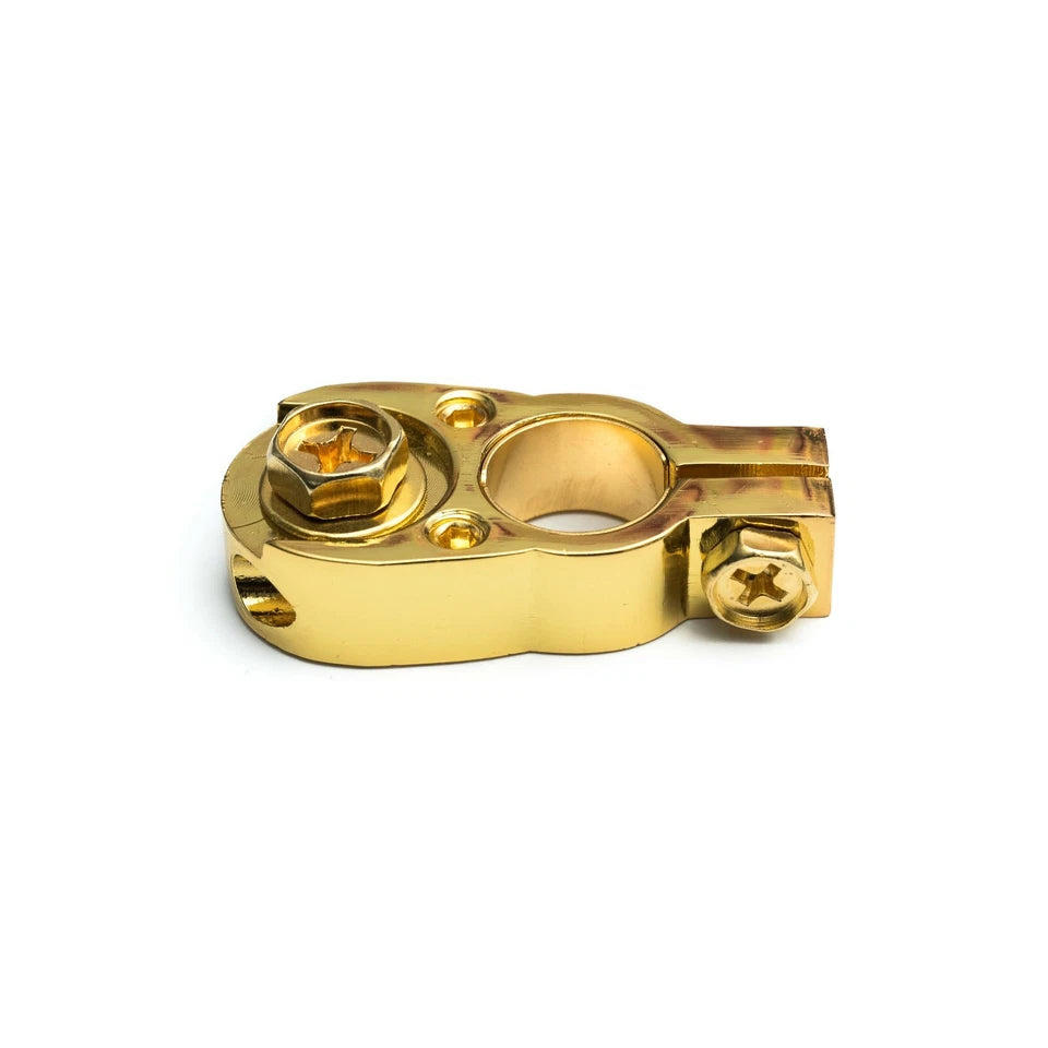 Gold Plated Battery Terminal With M8 Bolt and 2x8 AWG Inputs - Heavy Duty Machined