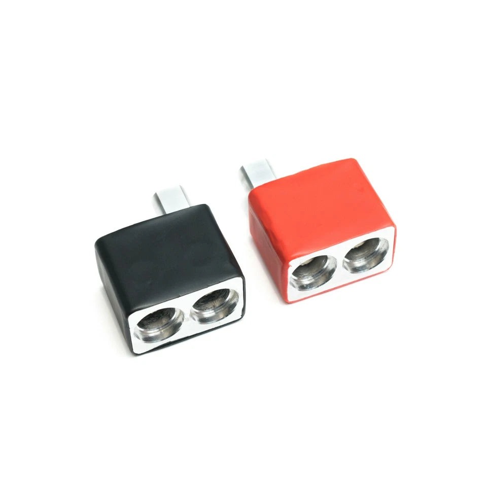 2 Amplifier Terminals 2x0 Gauge In - 1x0 AWG Out - Inc Heat Shrink and Ferrules
