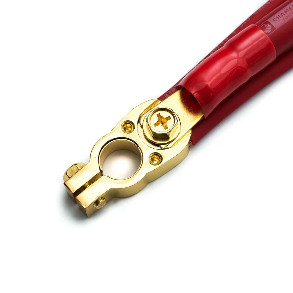 Gold Plated Battery Terminal With M8 Bolt and 2x8 AWG Inputs - Heavy Duty Machined