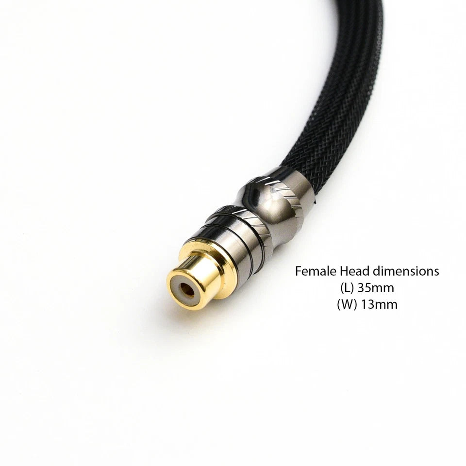 Premium 2M-1F Channel RCA Cable - Machined Gold Plated Heads, Quality Phono Wire